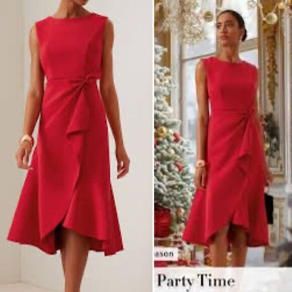 Fehaute Dress Red Sleeveless Elegant Midi A-line Waist Twist Day To Night FLAWED - Picture 1 of 13